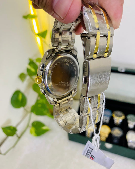 TISSIOT-Stunning Watch Black Dial With Shining Silver Chain Strap