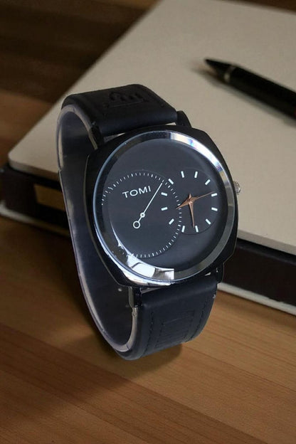 TOMI- T76 Black Dial With Luxury Stunning Leather Strap